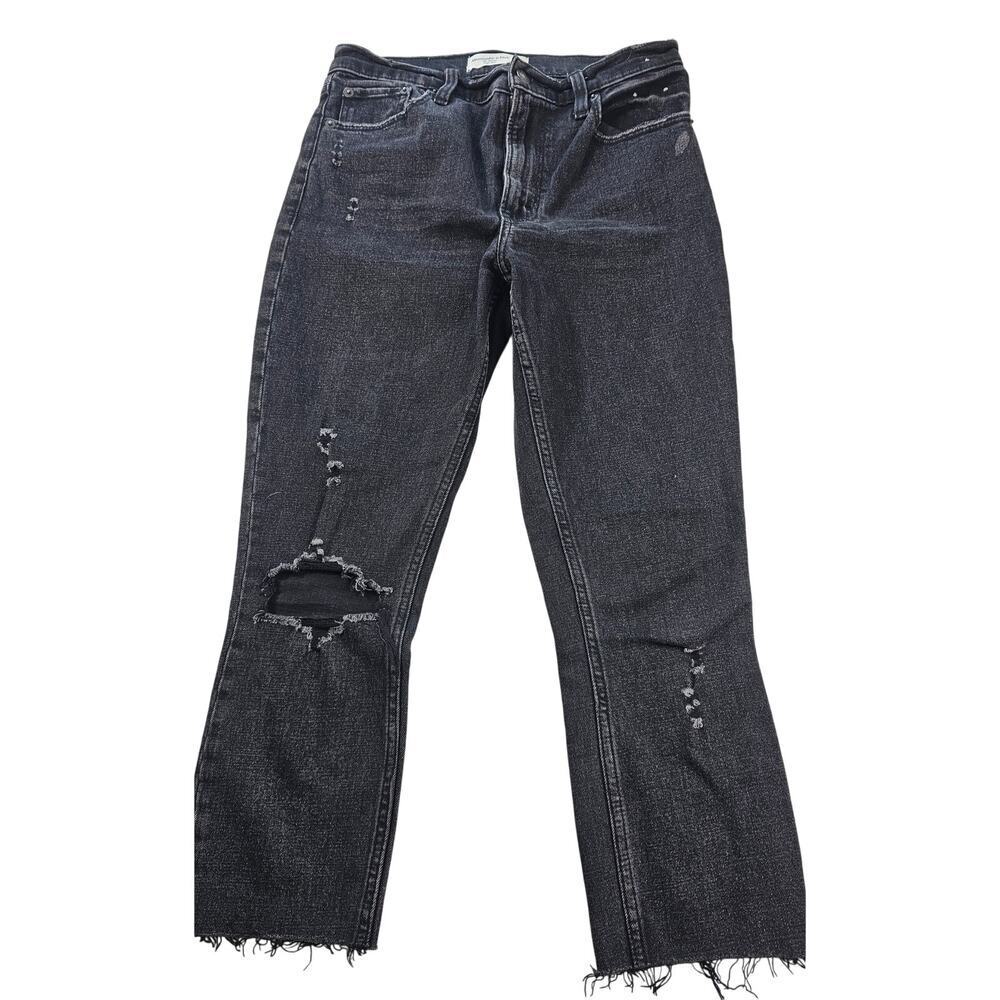 The skinny high rise RAW HEM CUT OFF grunge emo black wash jeans 90s 0 SHORT 25
